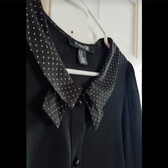F21 black button up blouse with embellishments - Picture 2 of 3